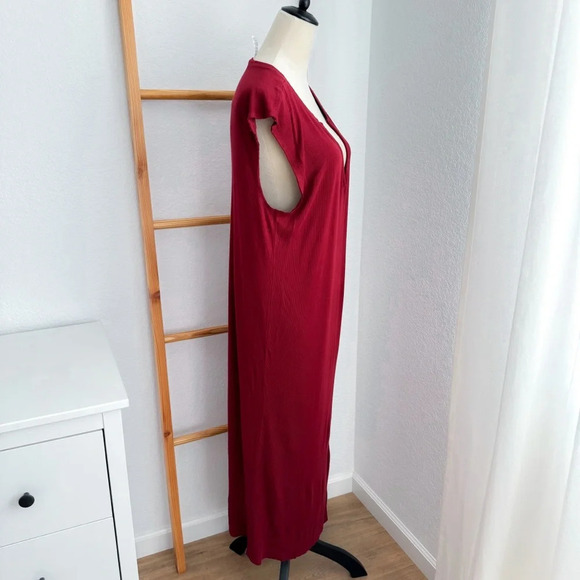 L Space Robyn Midi Dress Red Burgundy Slit Sleeveless Ribbed V-neck - Picture 4 of 12